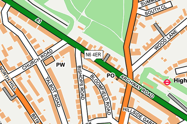 N6 4ER map - OS OpenMap – Local (Ordnance Survey)