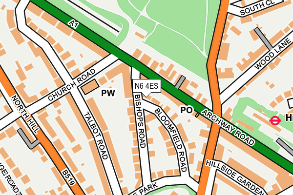 N6 4ES map - OS OpenMap – Local (Ordnance Survey)