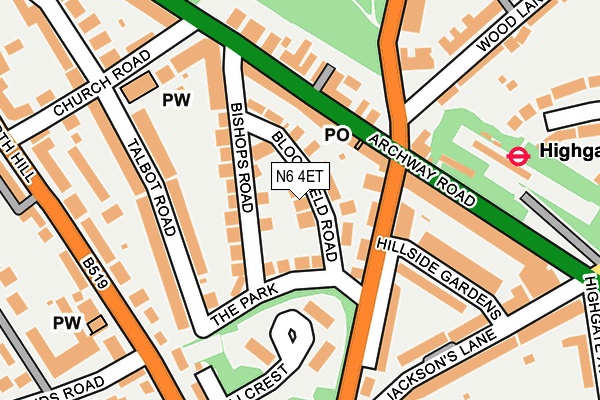 N6 4ET map - OS OpenMap – Local (Ordnance Survey)