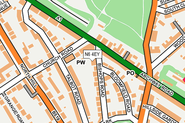 N6 4EY map - OS OpenMap – Local (Ordnance Survey)