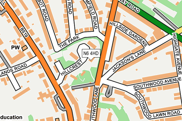N6 4HD map - OS OpenMap – Local (Ordnance Survey)