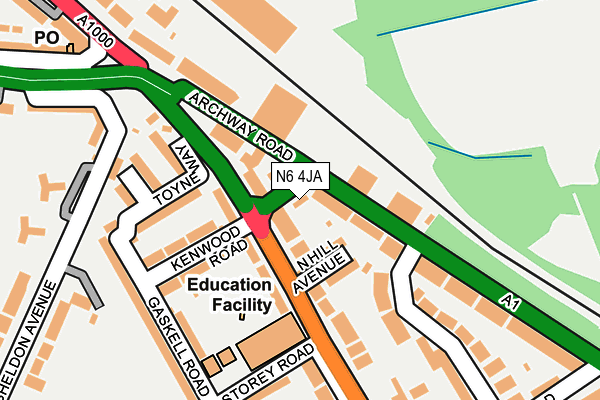 N6 4JA map - OS OpenMap – Local (Ordnance Survey)