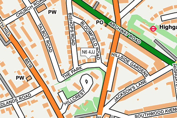 N6 4JJ map - OS OpenMap – Local (Ordnance Survey)