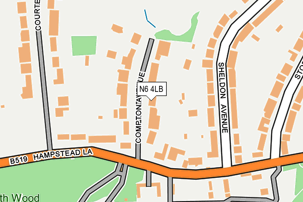 N6 4LB map - OS OpenMap – Local (Ordnance Survey)
