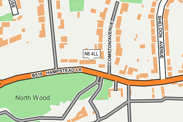 N6 4LL map - OS OpenMap – Local (Ordnance Survey)