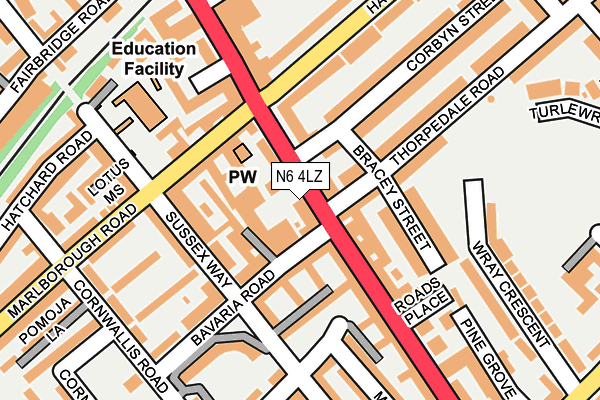 N6 4LZ map - OS OpenMap – Local (Ordnance Survey)