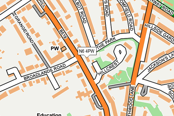 N6 4PW map - OS OpenMap – Local (Ordnance Survey)