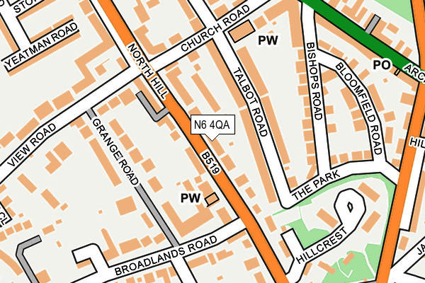 N6 4QA map - OS OpenMap – Local (Ordnance Survey)