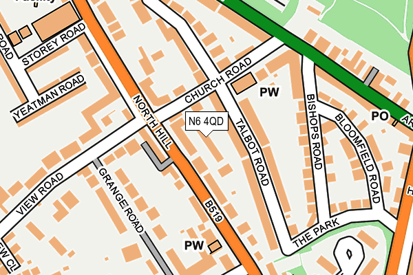 N6 4QD map - OS OpenMap – Local (Ordnance Survey)