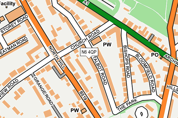 N6 4QP map - OS OpenMap – Local (Ordnance Survey)