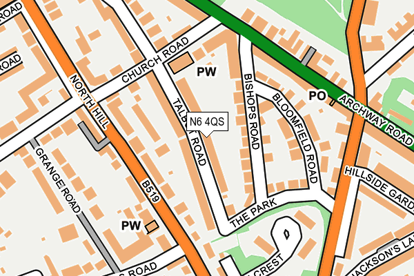 N6 4QS map - OS OpenMap – Local (Ordnance Survey)