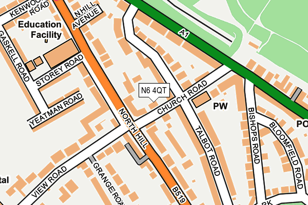 N6 4QT map - OS OpenMap – Local (Ordnance Survey)