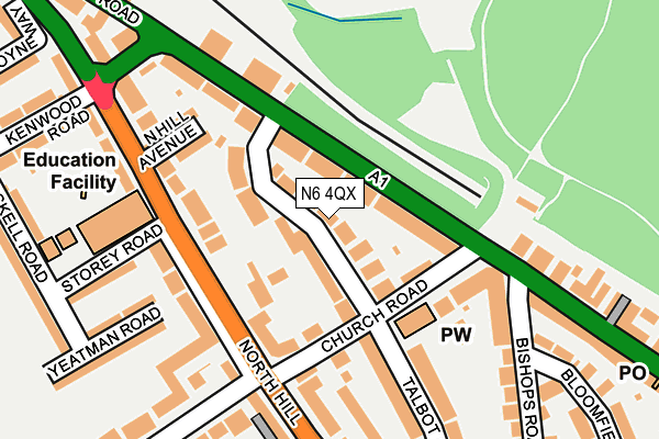 N6 4QX map - OS OpenMap – Local (Ordnance Survey)