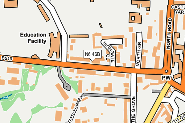 N6 4SB map - OS OpenMap – Local (Ordnance Survey)