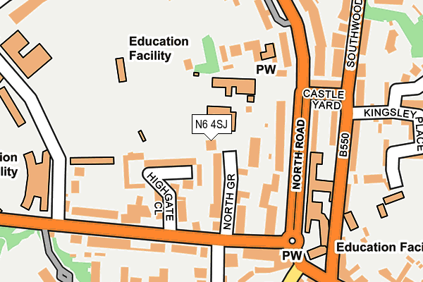 N6 4SJ map - OS OpenMap – Local (Ordnance Survey)