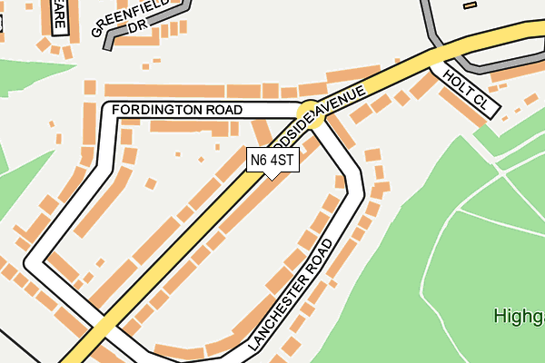 N6 4ST map - OS OpenMap – Local (Ordnance Survey)