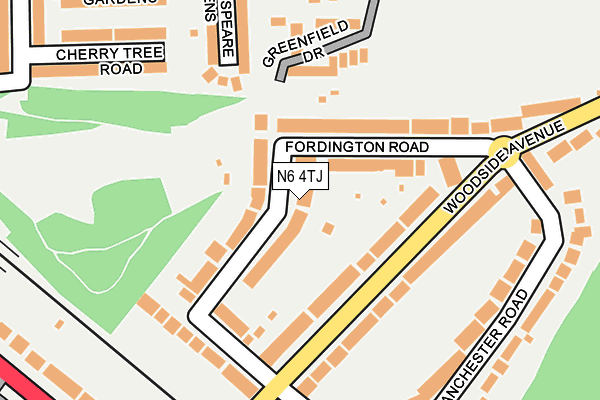 N6 4TJ map - OS OpenMap – Local (Ordnance Survey)