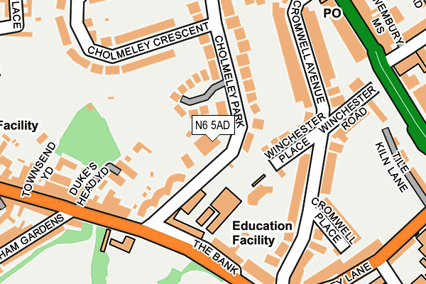 N6 5AD map - OS OpenMap – Local (Ordnance Survey)