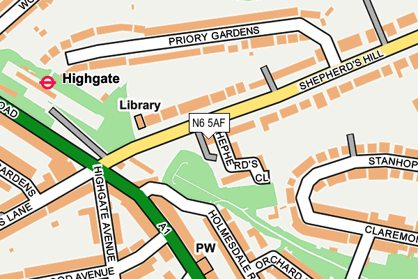 N6 5AF map - OS OpenMap – Local (Ordnance Survey)