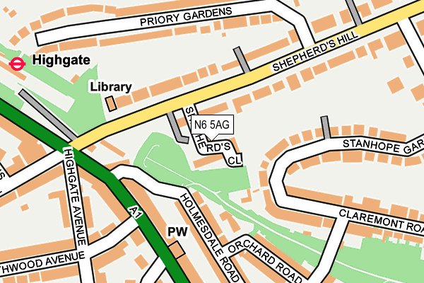 N6 5AG map - OS OpenMap – Local (Ordnance Survey)