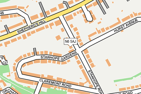 N6 5AJ map - OS OpenMap – Local (Ordnance Survey)
