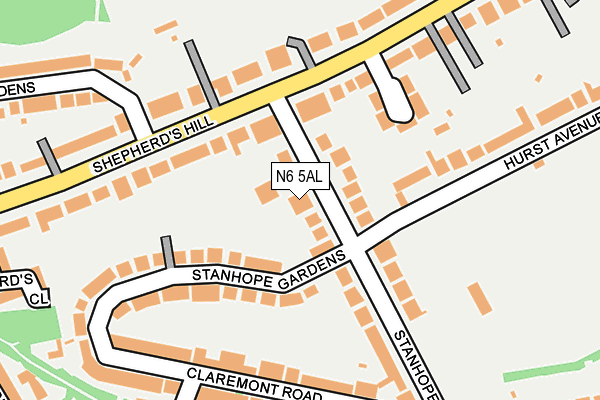 N6 5AL map - OS OpenMap – Local (Ordnance Survey)