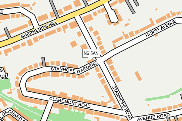N6 5AN map - OS OpenMap – Local (Ordnance Survey)