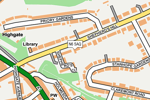 N6 5AQ map - OS OpenMap – Local (Ordnance Survey)
