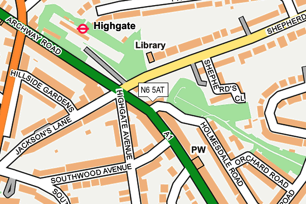 N6 5AT map - OS OpenMap – Local (Ordnance Survey)