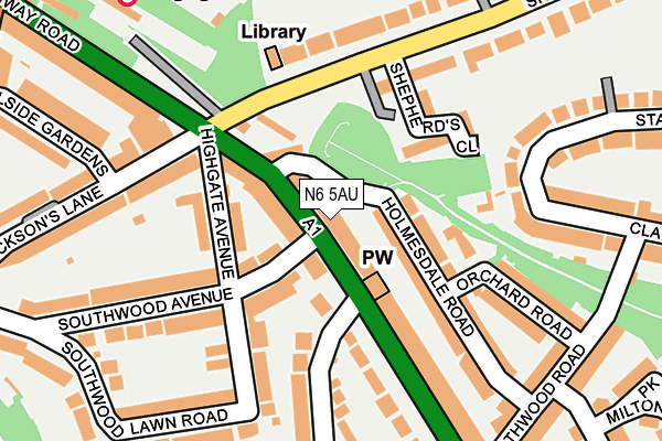 N6 5AU map - OS OpenMap – Local (Ordnance Survey)