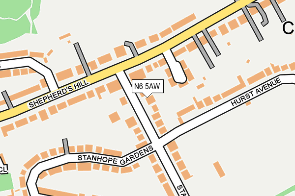 N6 5AW map - OS OpenMap – Local (Ordnance Survey)