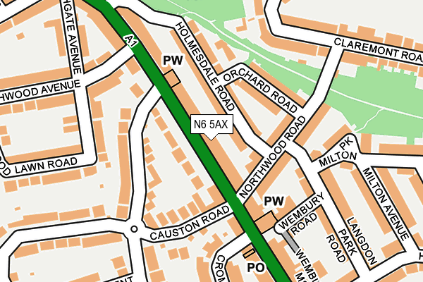 N6 5AX map - OS OpenMap – Local (Ordnance Survey)