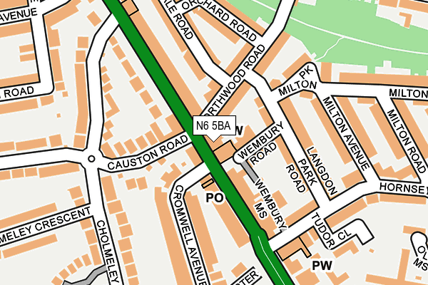 N6 5BA map - OS OpenMap – Local (Ordnance Survey)