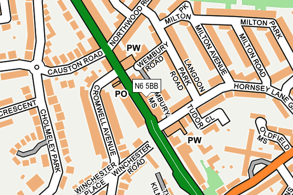 N6 5BB map - OS OpenMap – Local (Ordnance Survey)