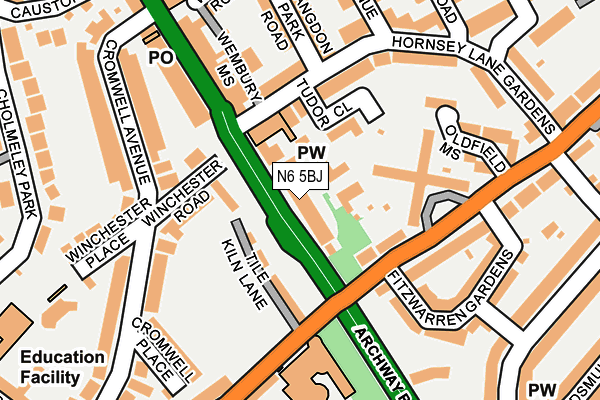 N6 5BJ map - OS OpenMap – Local (Ordnance Survey)