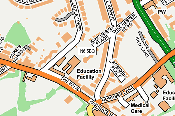 N6 5BQ map - OS OpenMap – Local (Ordnance Survey)