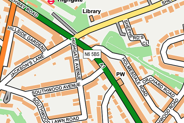 N6 5BS map - OS OpenMap – Local (Ordnance Survey)