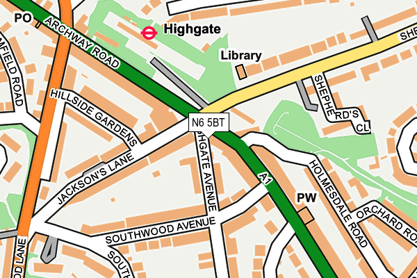 N6 5BT map - OS OpenMap – Local (Ordnance Survey)
