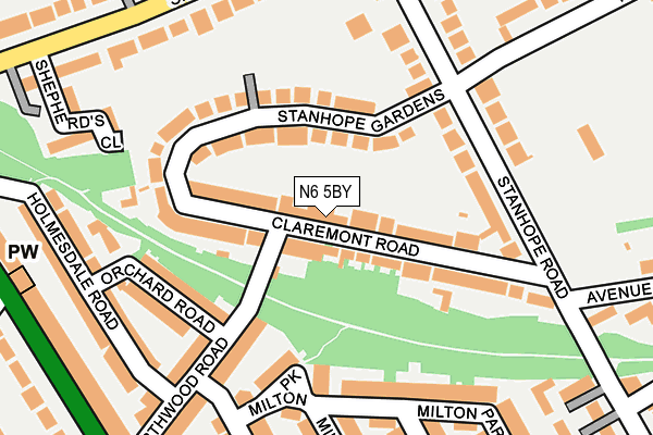 N6 5BY map - OS OpenMap – Local (Ordnance Survey)