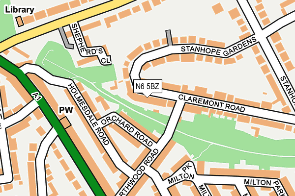 N6 5BZ map - OS OpenMap – Local (Ordnance Survey)