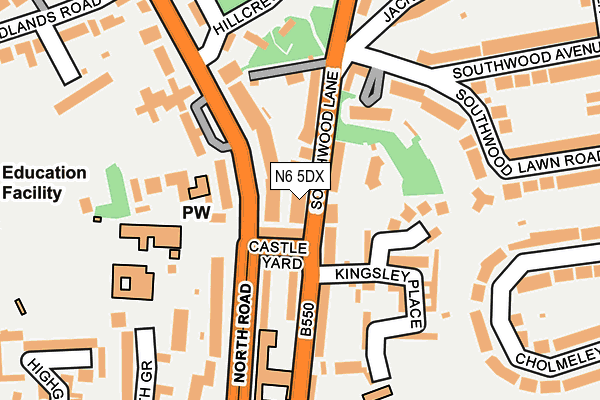 N6 5DX map - OS OpenMap – Local (Ordnance Survey)