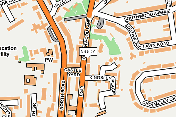 N6 5DY map - OS OpenMap – Local (Ordnance Survey)