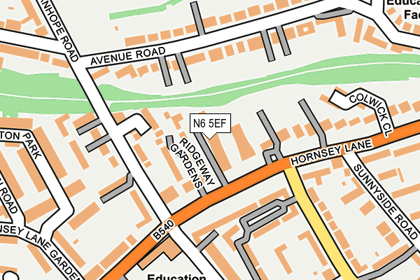 N6 5EF map - OS OpenMap – Local (Ordnance Survey)