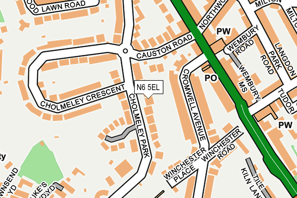 N6 5EL map - OS OpenMap – Local (Ordnance Survey)