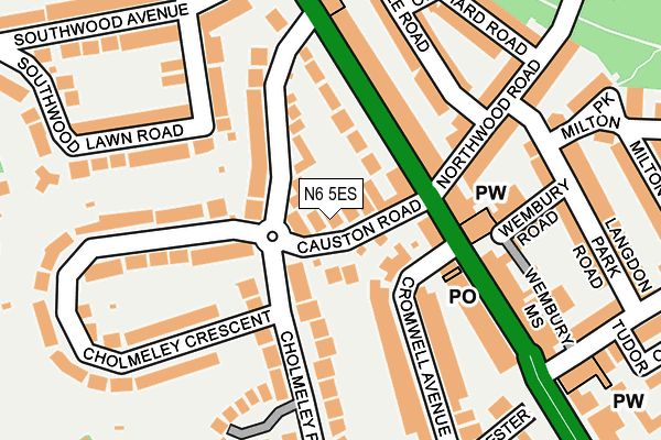 N6 5ES map - OS OpenMap – Local (Ordnance Survey)