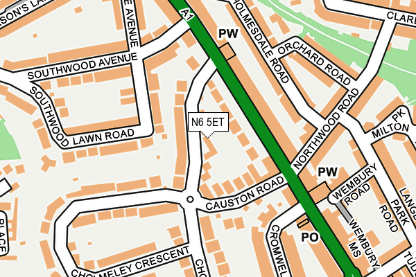 N6 5ET map - OS OpenMap – Local (Ordnance Survey)