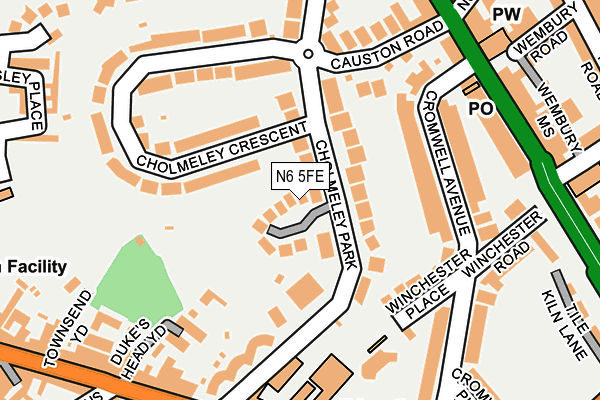 N6 5FE map - OS OpenMap – Local (Ordnance Survey)