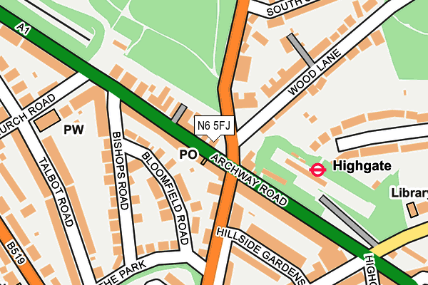 N6 5FJ map - OS OpenMap – Local (Ordnance Survey)