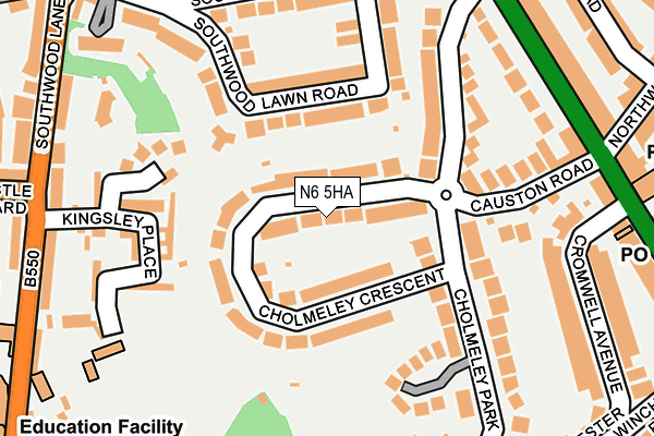 N6 5HA map - OS OpenMap – Local (Ordnance Survey)