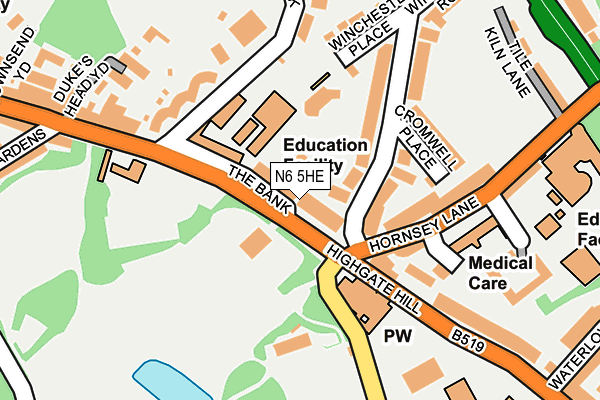 N6 5HE map - OS OpenMap – Local (Ordnance Survey)